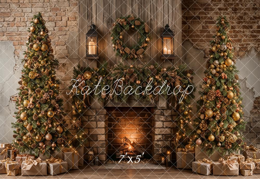 Kate Weihnachten Kamin Weihnachtsbaum Rustikal Hintergrund Entworfen von Emetselch - Kate Backdrop.de
