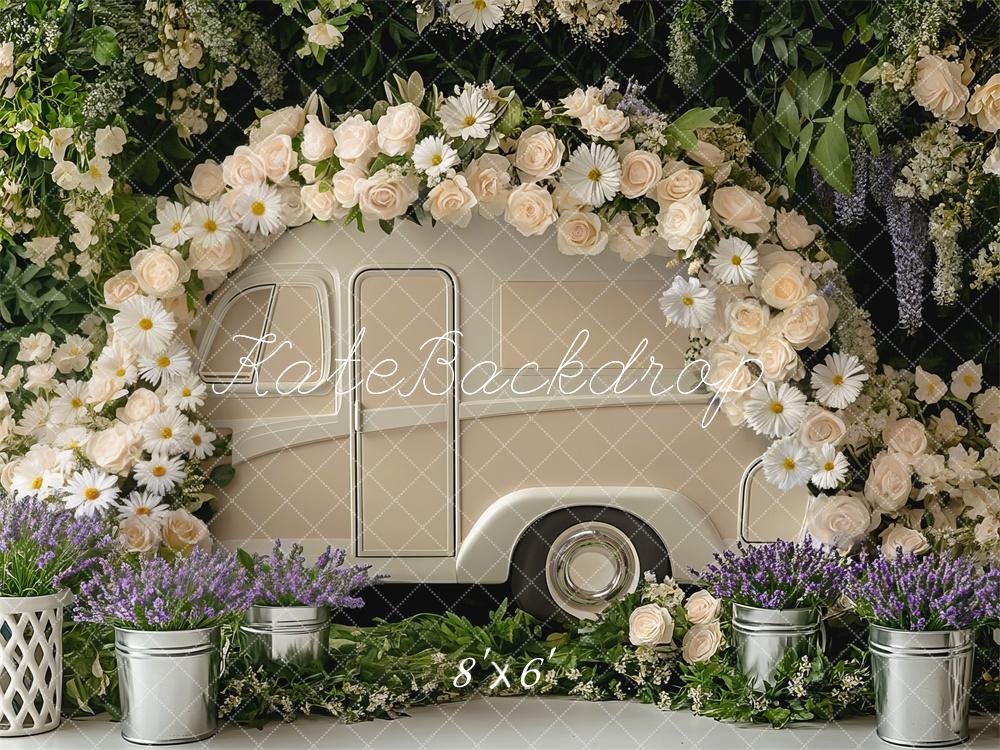 Kate Hochzeit Wohnwagen Blumenkranz Vintage Hintergrund Entworfen von Mini MakeBelieve