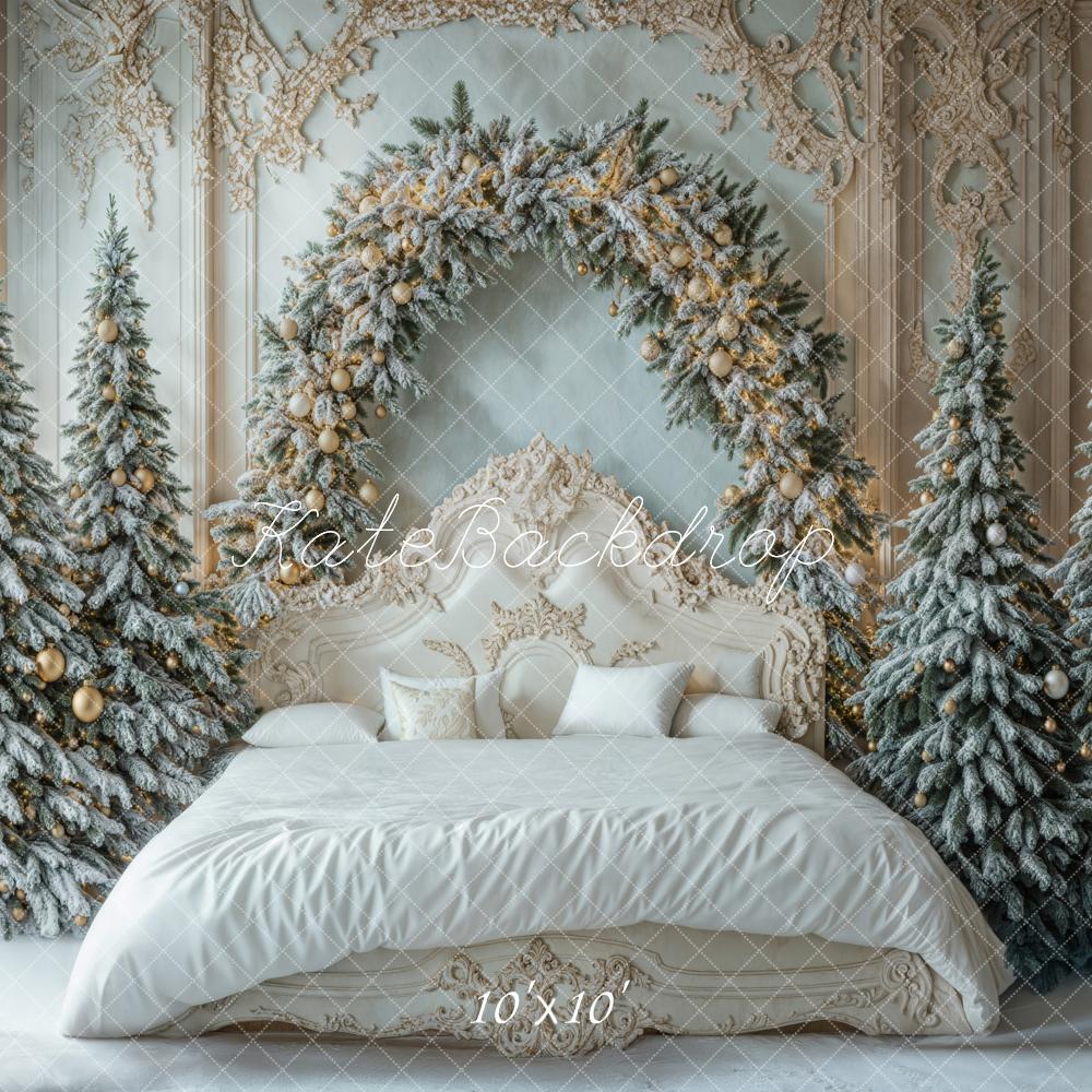 Kate Weihnachten Bett Schneetannen Elegant Hintergrund Entworfen von Emetselch