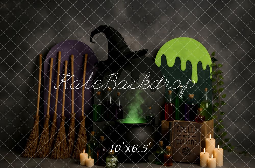 Kate Halloween Hexenkessel Besen Zaubertränke Hintergrund Entworfen von Patty Roberts - Kate Backdrop.de