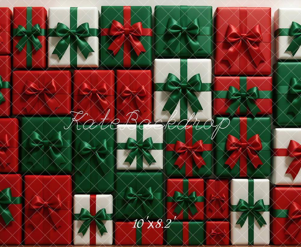 Kate Weihnachten Geschenkboxen Rot Grün Hintergrund Entworfen von Mini MakeBelieve - Kate Backdrop.de