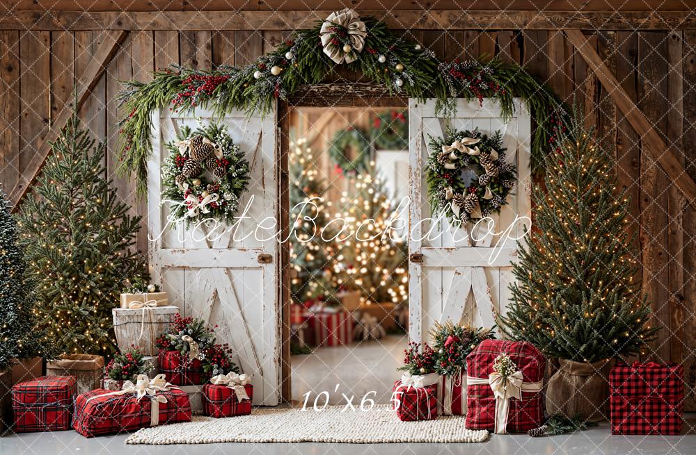 Kate Weihnachten Scheunentor Geschenke Rustikal Fleece Hintergrund Entworfen von Emetselch - Kate Backdrop.de