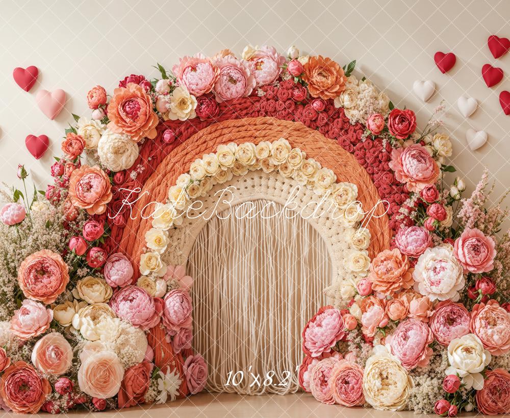 Kate Valentinstag Blumenbogen Herzdeko Rosa Hintergrund Entworfen von Emetselch