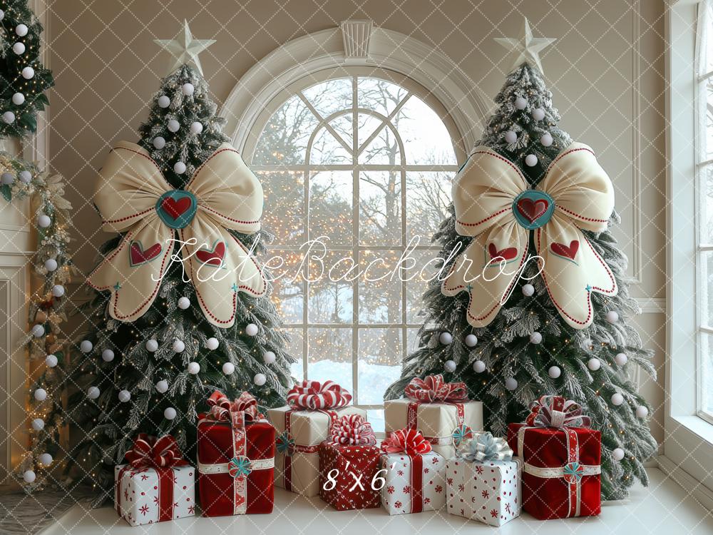 Kate Weihnachten Tannenbaum Geschenke Weiß Rot Hintergrund Entworfen von Mini MakeBelieve - Kate Backdrop.de