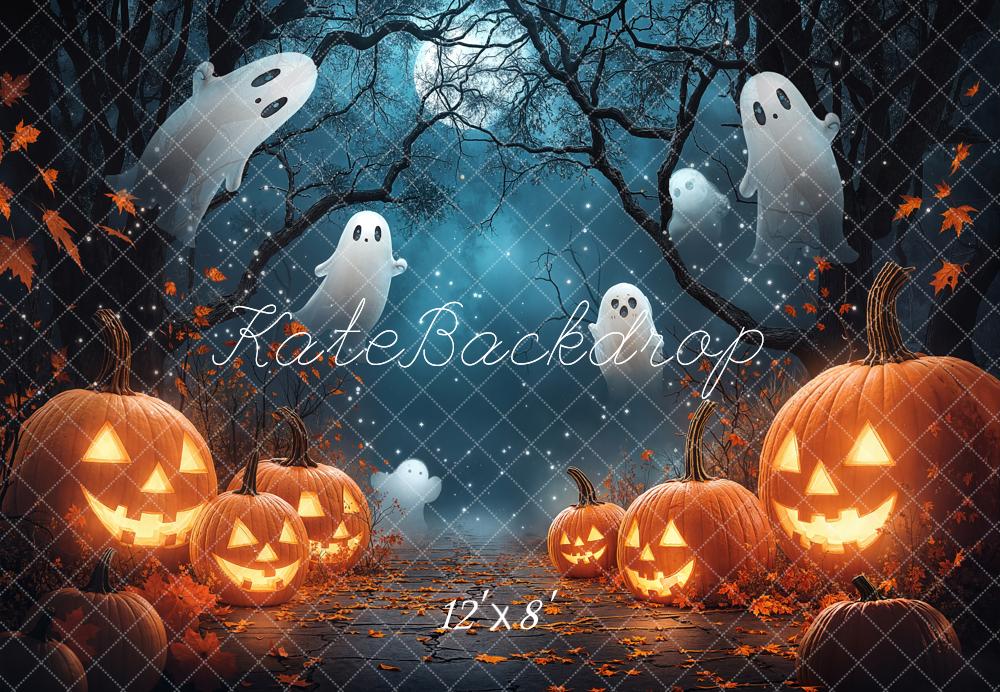 Kate Halloween Kürbisse Geister Mondnacht Fleece Hintergrund Entworfen von Chain - Kate Backdrop.de