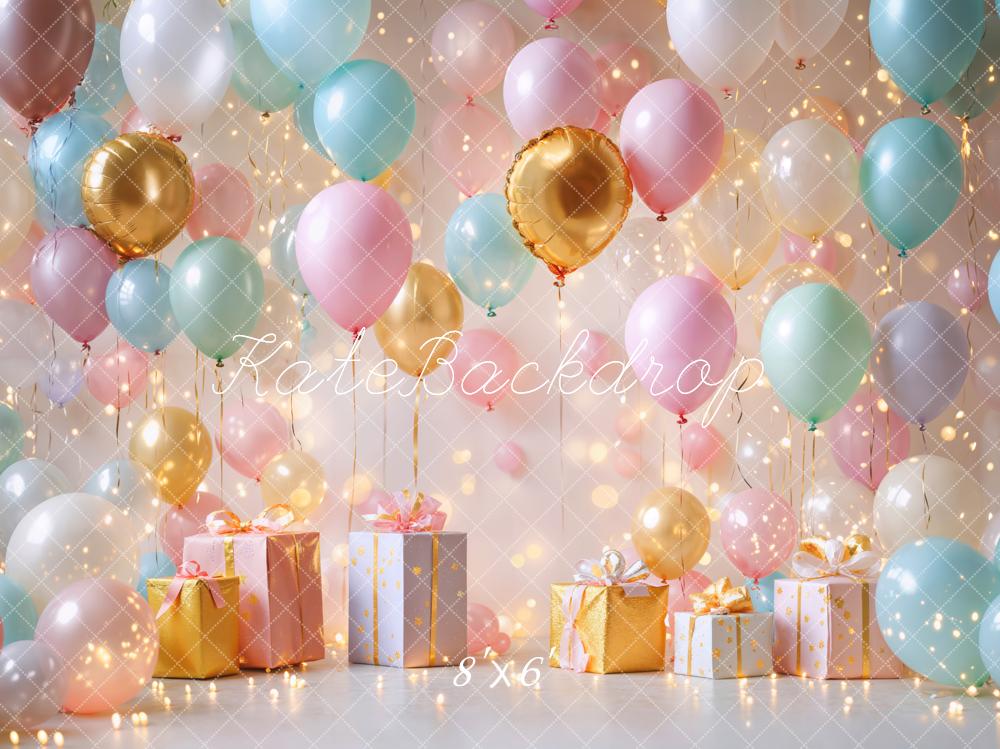 Kate Geburtstag Luftballons Geschenke Pastell Hintergrund Entworfen von Emetselch