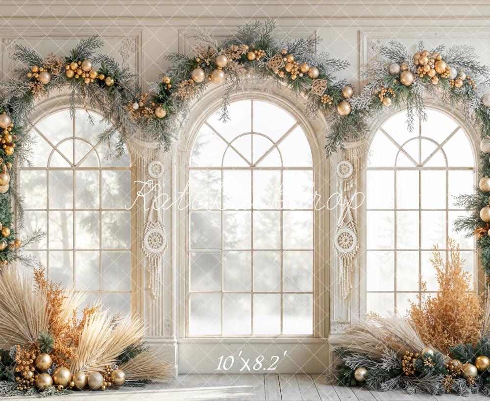 Kate Weihnachten Fenster Girlanden Gold Hintergrund Entworfen von Emetselch - Kate Backdrop.de