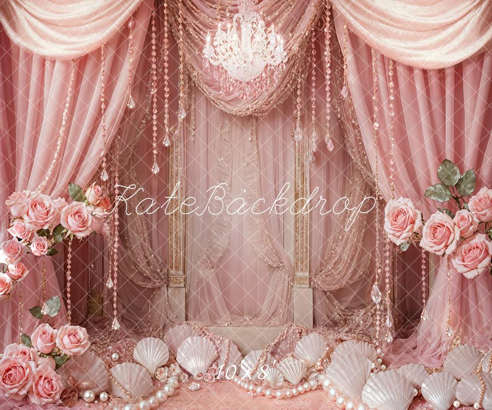 Kate Prinzessin Roségold Vorhang Rosen Muscheln Hintergrund Entworfen von Emetselch - Kate Backdrop.de