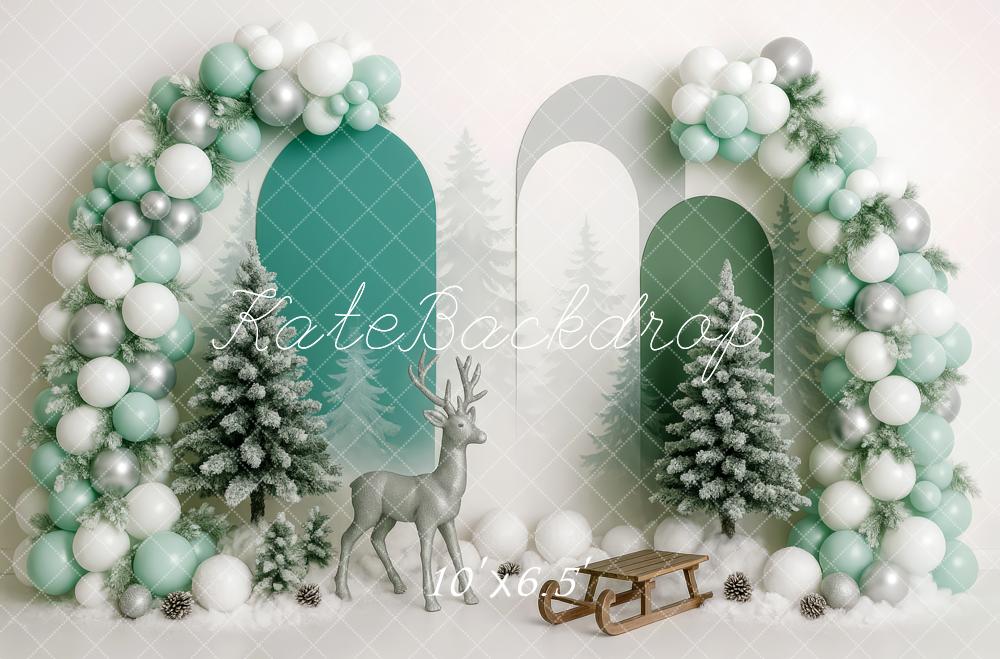 Kate Winter Ballonbogen Tannen Reh Mint Hintergrund Entworfen von Patty Roberts - Kate Backdrop.de