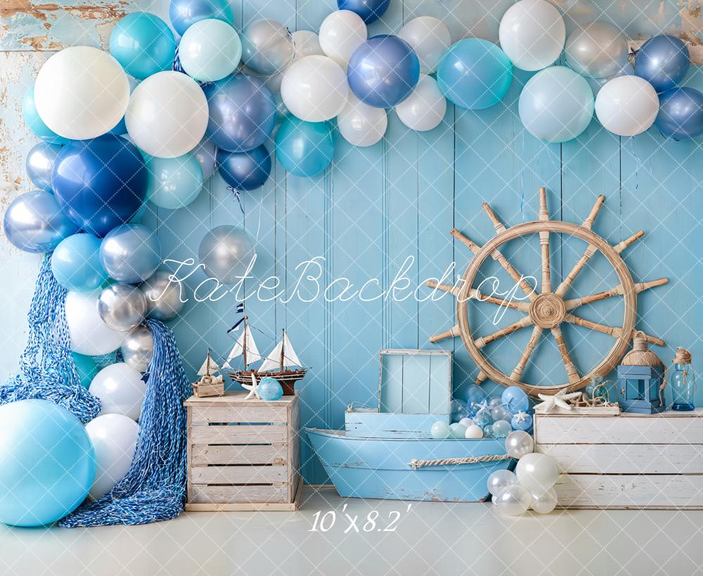 Kate Meerjungfrau Ballons Steuerrad Blau Hintergrund Entworfen von Emetselch - Kate Backdrop.de