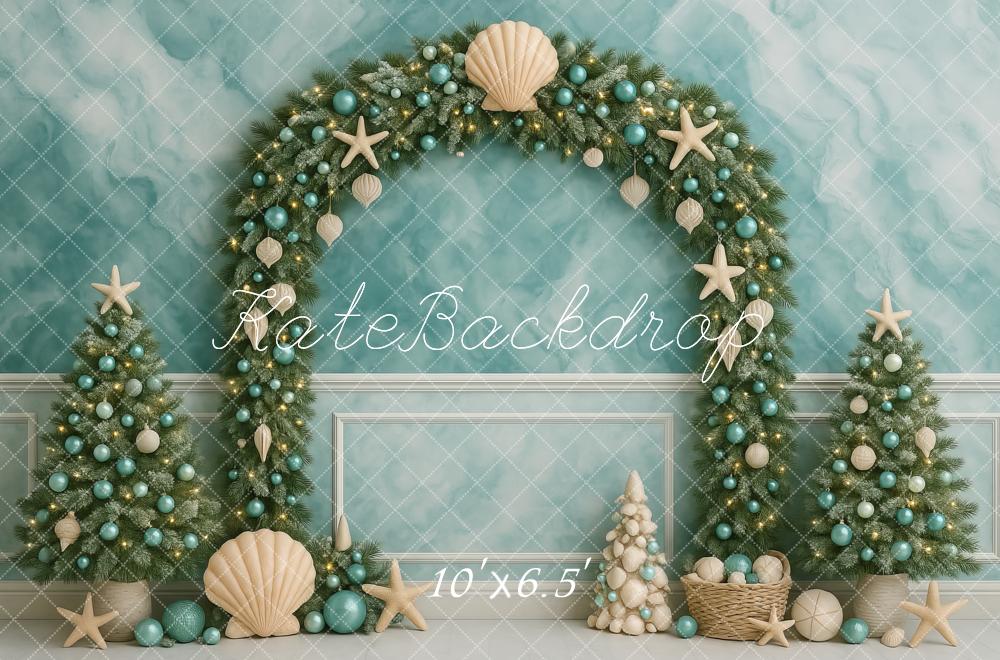 Kate Weihnachten Strand Girlande Türkis Hintergrund Entworfen von Megan Leigh - Kate Backdrop.de
