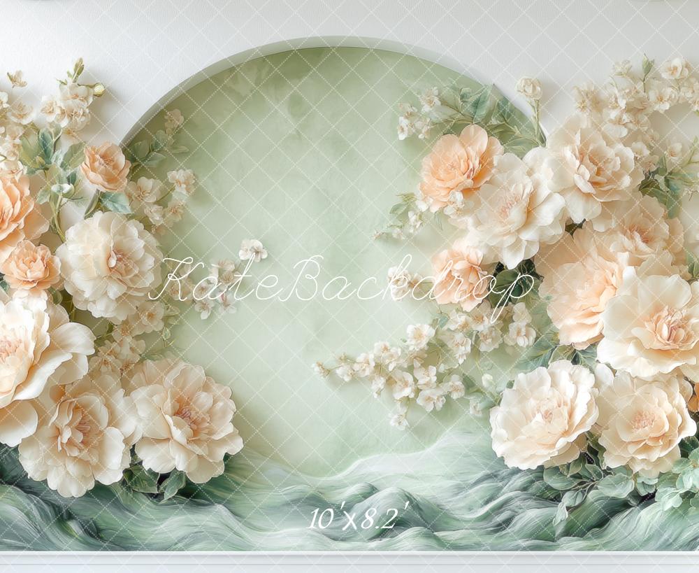 Kate Blumen Bogen Pfirsich Pastell Hintergrund Entworfen von Mini MakeBelieve - Kate Backdrop.de
