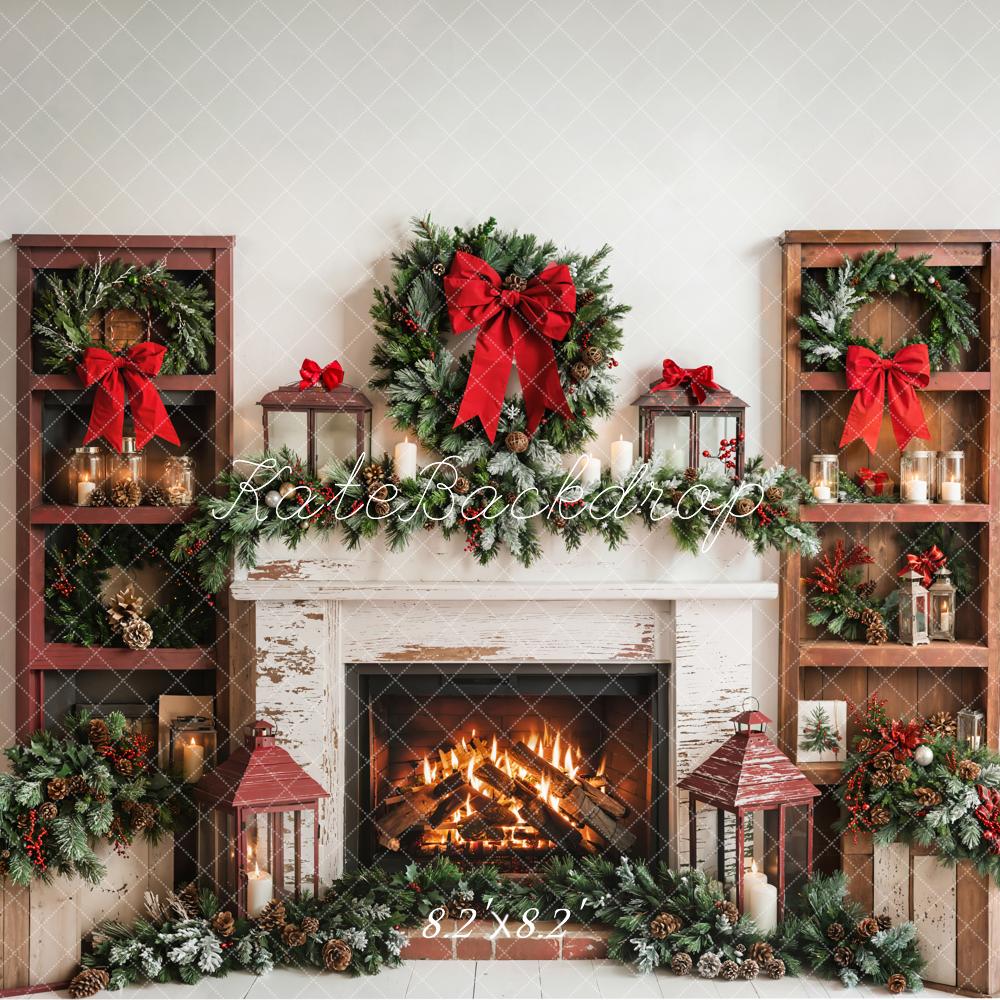 Kate Weihnachten Kamin Kranz Rot Hintergrund Entworfen von Emetselch - Kate Backdrop.de