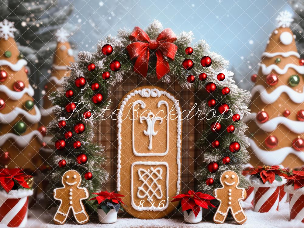 Kate Weihnachten Lebkuchenhaus Girlande Rot Hintergrund Entworfen von Mini MakeBelieve - Kate Backdrop.de