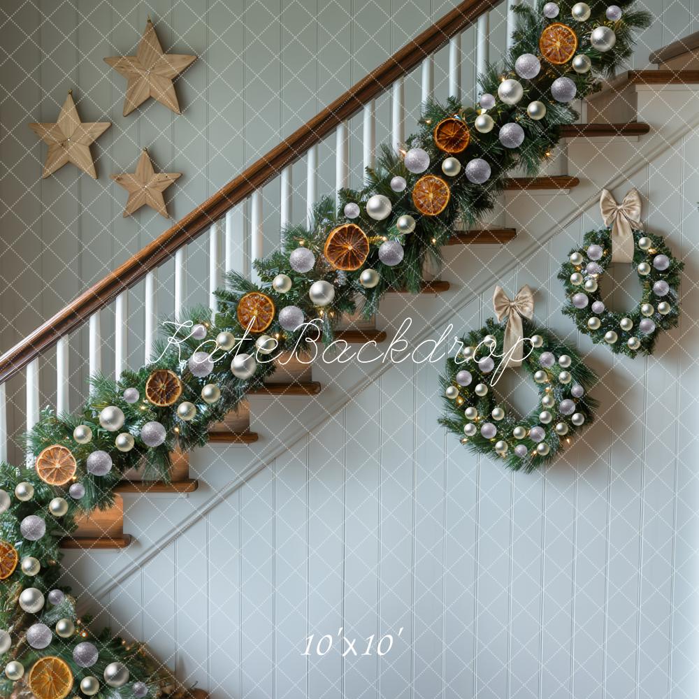 Kate Weihnachten Treppe Kranz Girlande Hintergrund Entworfen von Mini MakeBelieve - Kate Backdrop.de