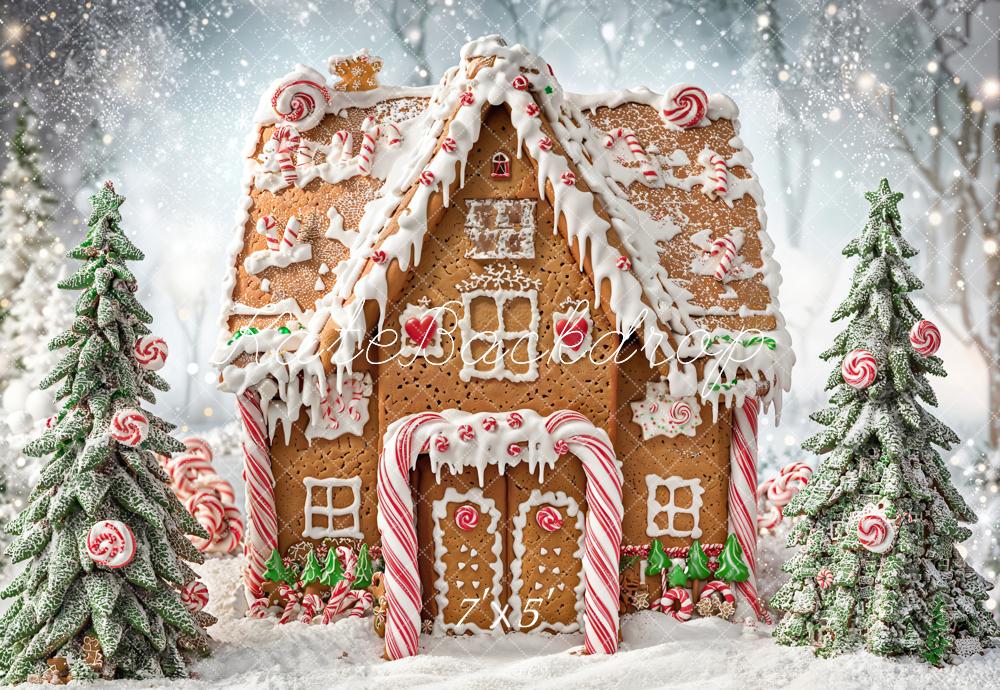 Kate Weihnachten Lebkuchenhaus Schneelandschaft Hintergrund Entworfen von Chain - Kate Backdrop.de