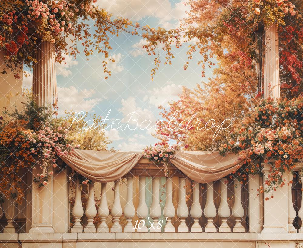Kate Herbst Balkon Blumen Vintage Fleece Hintergrund Entworfen von Emetselch