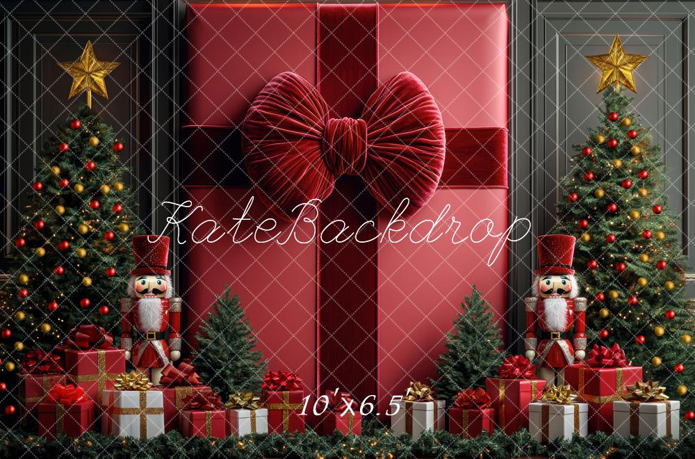Kate Weihnachten Geschenkbox Nussknacker Rot Hintergrund Entworfen von Mini MakeBelieve - Kate Backdrop.de