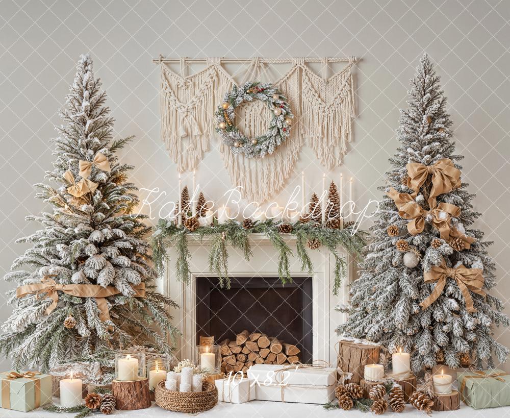 Kate Weihnachten Kamin Schneebäume Boho Hintergrund Entworfen von Emetselch - Kate Backdrop.de