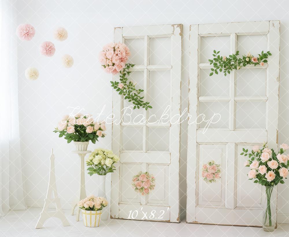 Kate Hochzeit Vintage Türen Blumen Weiß Hintergrund Entworfen von Patty Roberts - Kate Backdrop.de