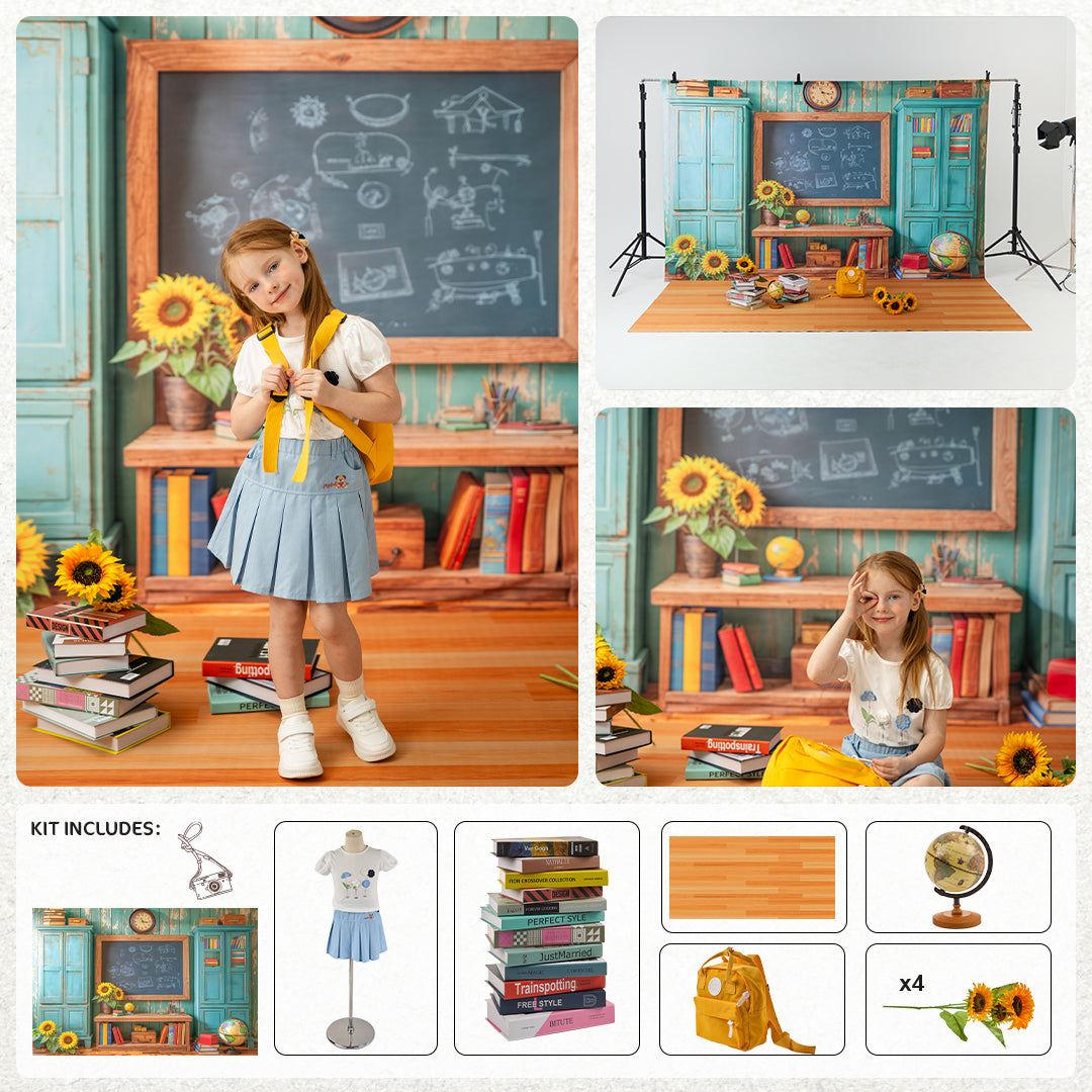 Kate Zurück zu Schule Schultafel Buch Sonnenblume Foto-Kit - Kate Backdrop.de