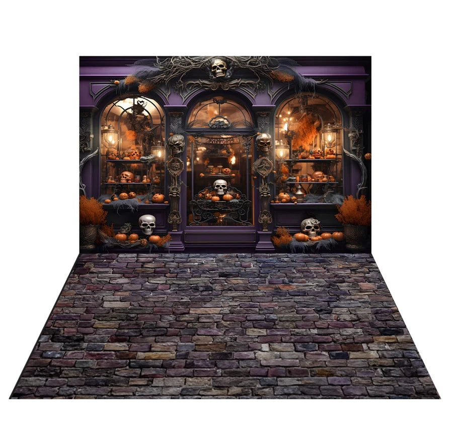 Kate Halloween Lila Store Hintergrund+ Stein Gummi Bodenmatte - Kate Backdrop.de