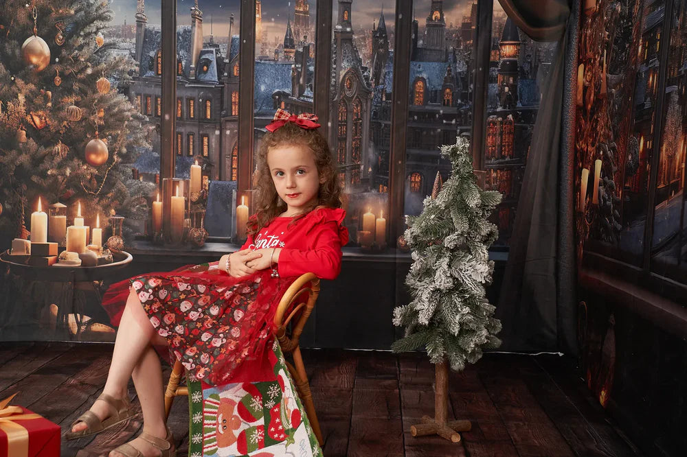 Kate Weihnachten Snowy Town Outwindow in Night Candle Zimmer Set (8ftx8ft&10ftx8ft&8ftx10ft) - Kate Backdrop.de