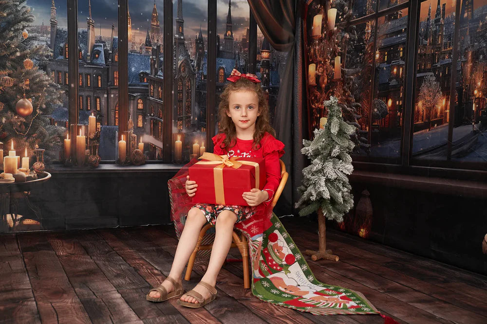 Kate Weihnachten Snowy Town Outwindow in Night Candle Zimmer Set (8ftx8ft&10ftx8ft&8ftx10ft) - Kate Backdrop.de