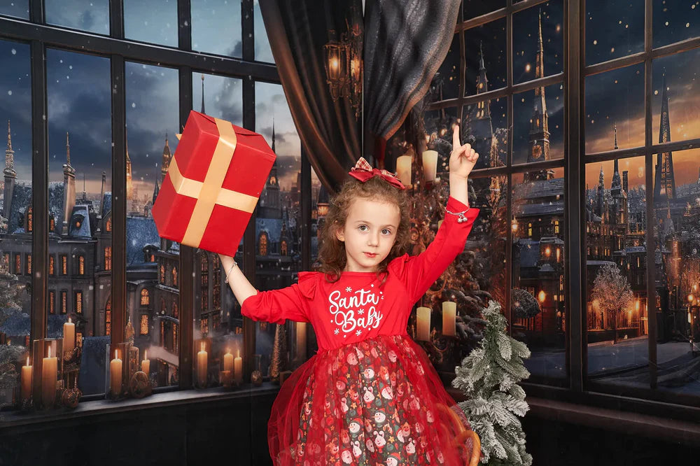Kate Weihnachten Snowy Town Outwindow in Night Candle Zimmer Set (8ftx8ft&10ftx8ft&8ftx10ft) - Kate Backdrop.de