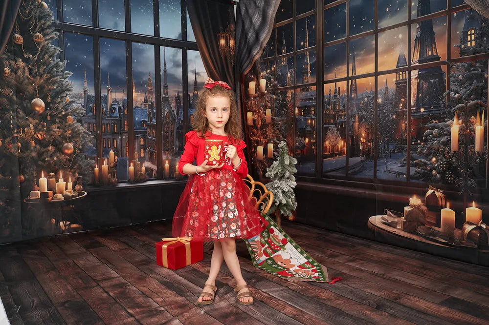 Kate Weihnachten Snowy Town Outwindow in Night Candle Zimmer Set (8ftx8ft&10ftx8ft&8ftx10ft) - Kate Backdrop.de