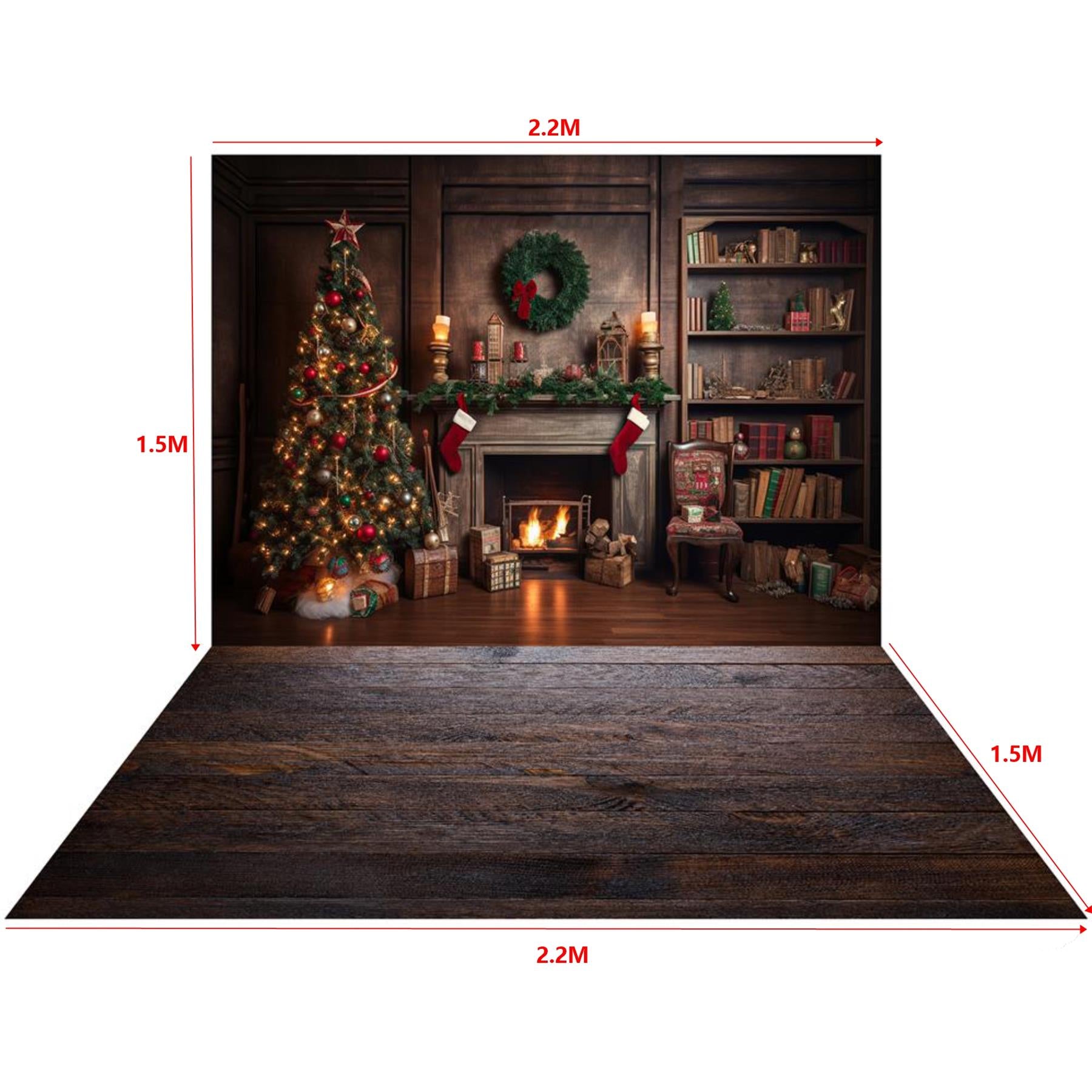 Kate Weihnachten Kamin Hintergrund+Dark Wood Barn Gummibodenmatte - Kate Backdrop.de
