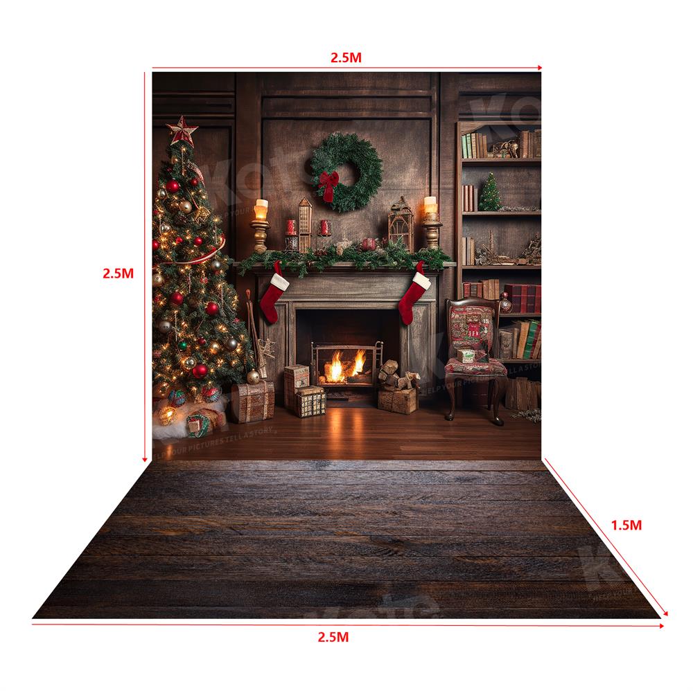 Kate Weihnachten Kamin Hintergrund+Dark Wood Barn Gummibodenmatte - Kate Backdrop.de