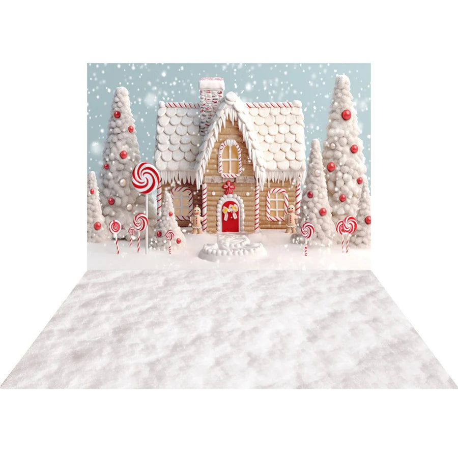 Kate Weihnachten Süßigkeiten Hintergrund Schnee Haus+Weißer Winter Schnee Boden Hintergrund für Fotografie - Kate Backdrop.de