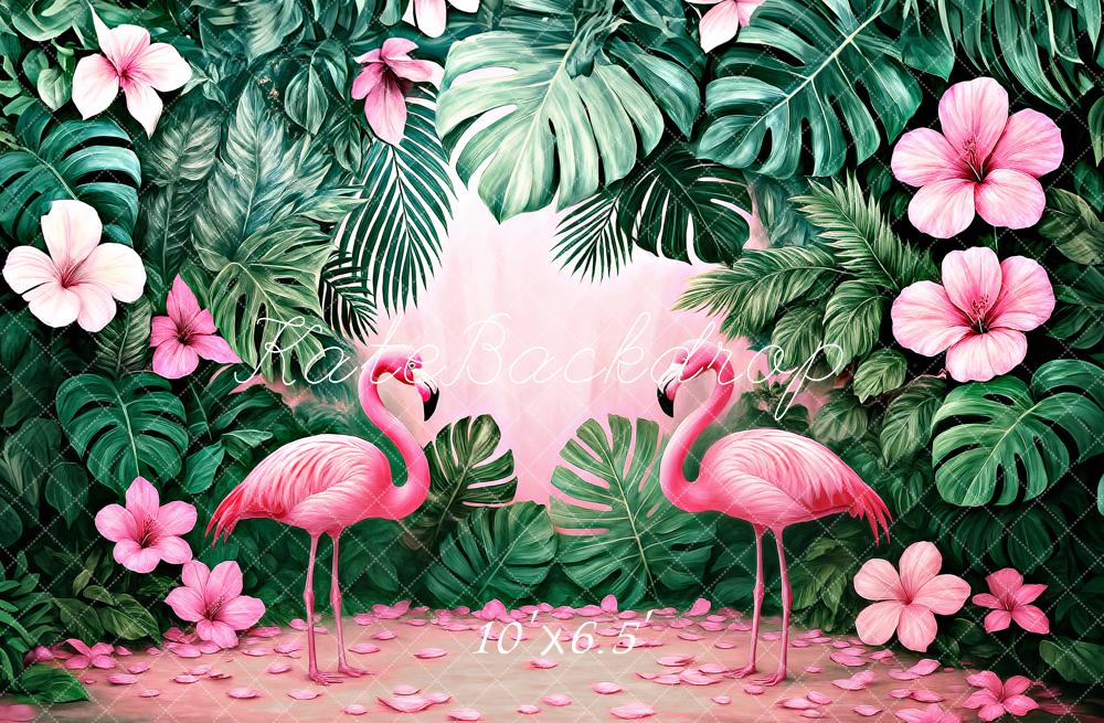 Kate Tropisch Flamingos Monstera Hibiskus Hintergrund Entworfen von Ashley Paul - Kate Backdrop.de