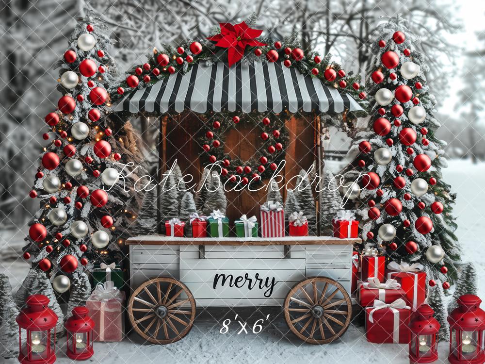 Kate Weihnachten Marktstand Geschenke Schnee Hintergrund Entworfen von Mini MakeBelieve - Kate Backdrop.de