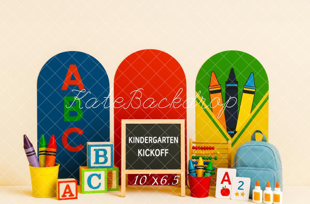 Kate Back To School ABC Buntstifte Farbig Hintergrund Entworfen von Patty Roberts - Kate Backdrop.de