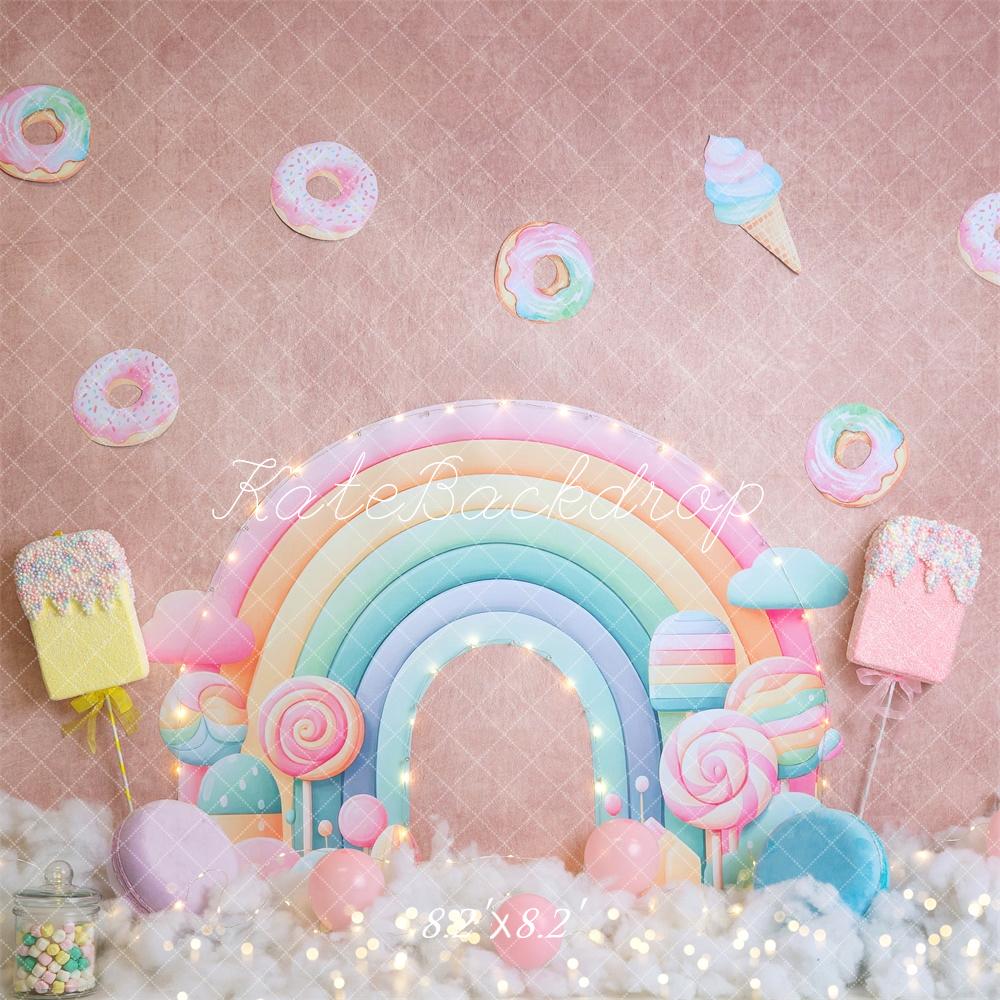 Kate Regenbogen Lutscher Donuts Pastell Hintergrund Entworfen von Megan Leigh - Kate Backdrop.de