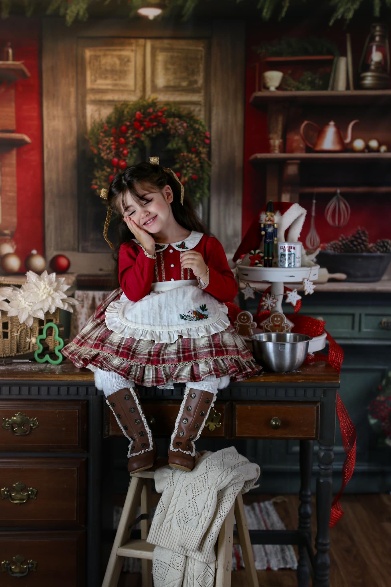 Kate Rot und Grün Weihnachten Küche Hintergrund von Mandy Ringe Fotograf - Kate Backdrop.de