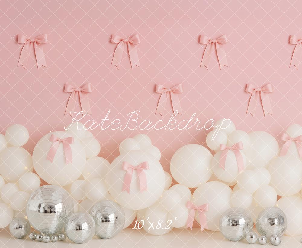 Kate Geburtstag Ballons Schleifen Rosa Hintergrund Entworfen von Patty Roberts - Kate Backdrop.de