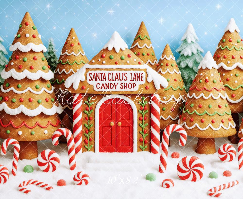 Kate Weihnachten Lebkuchenhaus Zuckerstangen Süßigkeiten Hintergrund Entworfen von Patty Roberts - Kate Backdrop.de