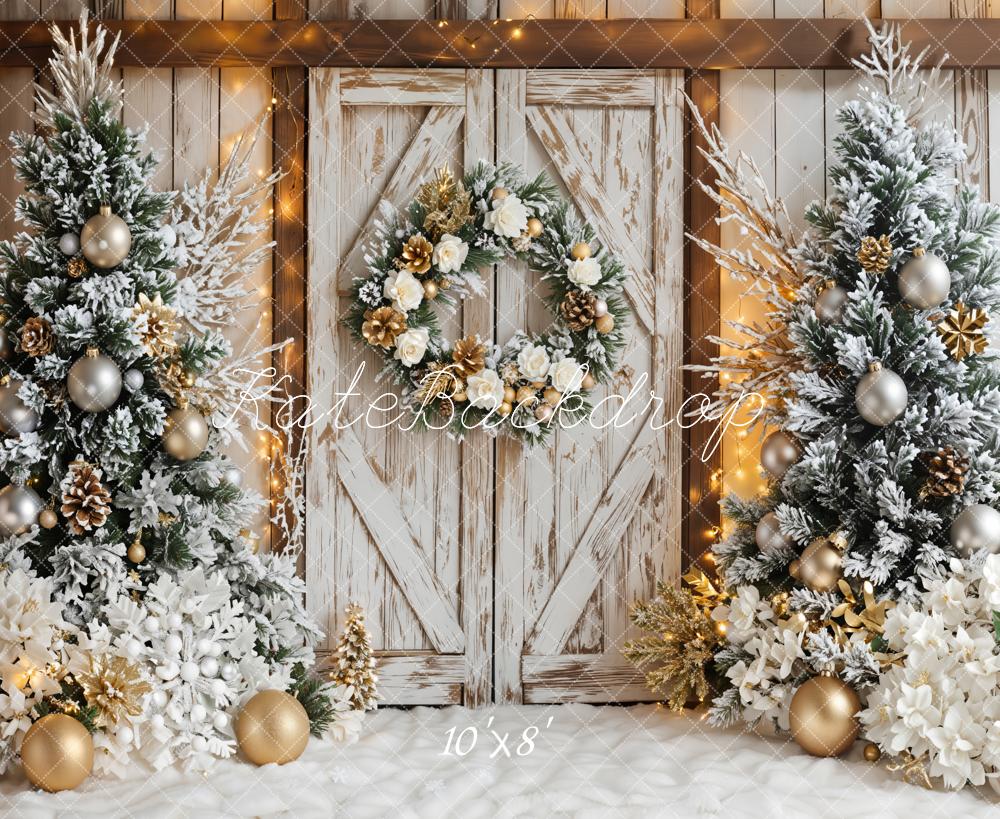 Kate Weihnachten Schneetannen Kranz Rustic Fleece Hintergrund Entworfen von Emetselch - Kate Backdrop.de
