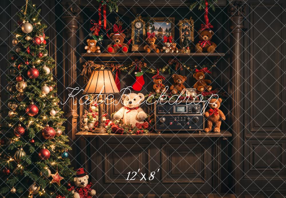 Kate Weihnachten Teddybären Baum Vintage Fleece Hintergrund Entworfen von Emetselch - Kate Backdrop.de
