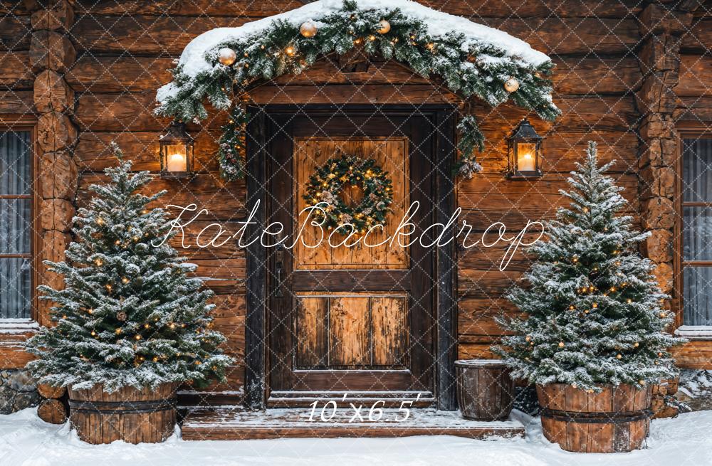 Kate Weihnachten Holztür Tannen Rustic Hintergrund Entworfen von Emetselch