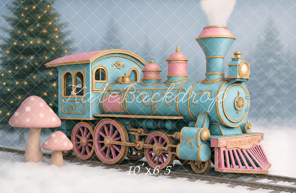 Kate Weihnachten Eisenbahn Pilze Pastell Hintergrund Entworfen von Ashley Paul - Kate Backdrop.de