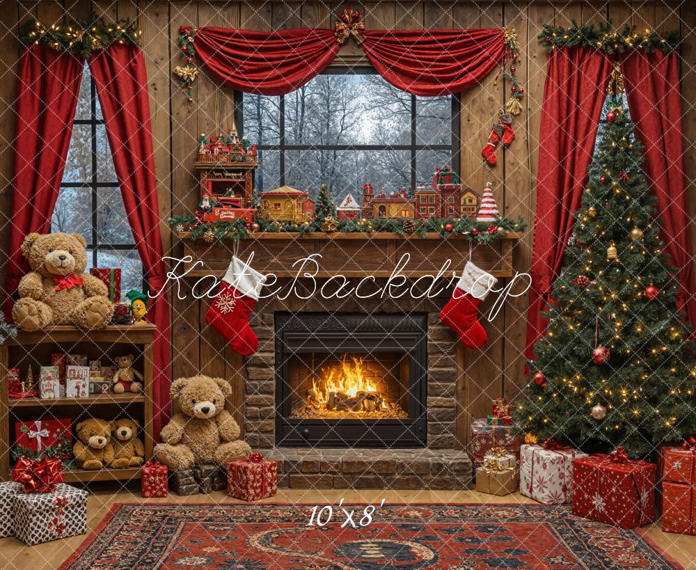 Kate Weihnachten Kamin Weihnachtsbaum Geschenke Fleece Hintergrund Entworfen von Emetselch - Kate Backdrop.de