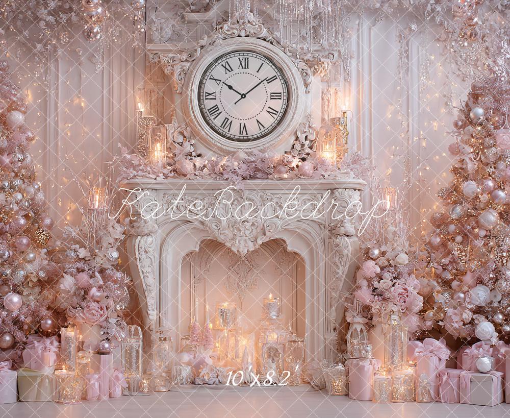 Kate Weihnachten Kamin Uhr Rosa Hintergrund Entworfen von Ashley Paul
