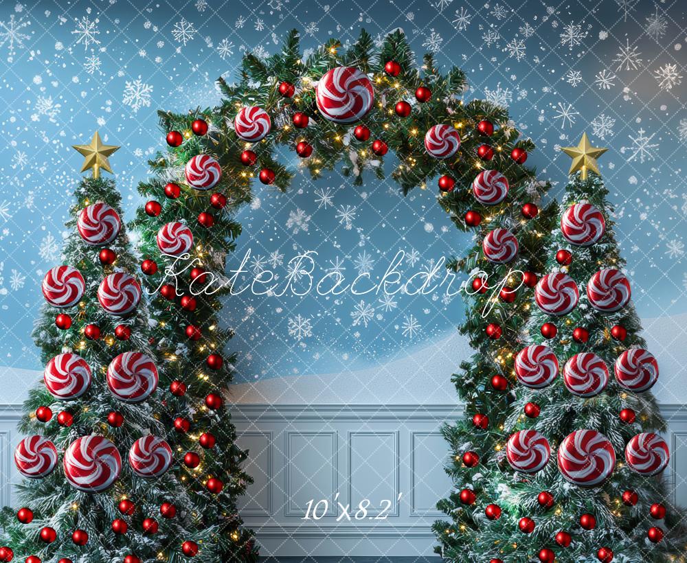 Kate Weihnachten Baum Lichterbogen Blau Hintergrund Entworfen von Mini MakeBelieve - Kate Backdrop.de