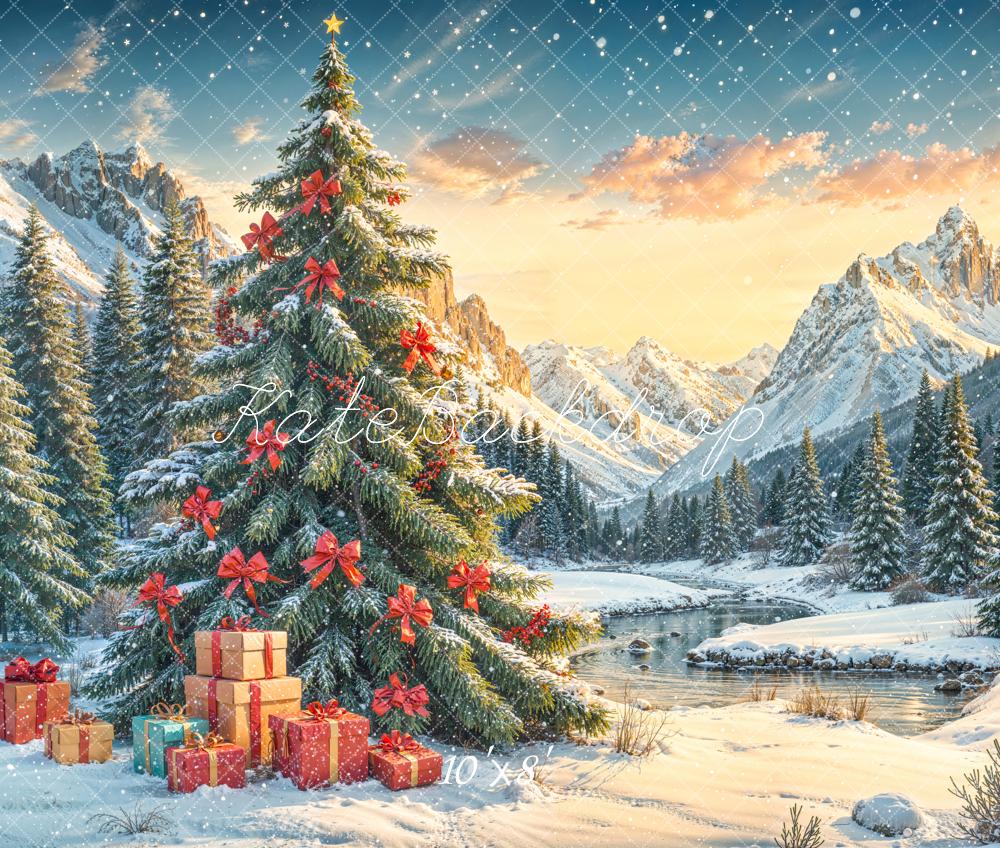 Kate Weihnachten Tannenbaum Geschenke Winterlandschaft Fleece Hintergrund Entworfen von Emetselch - Kate Backdrop.de