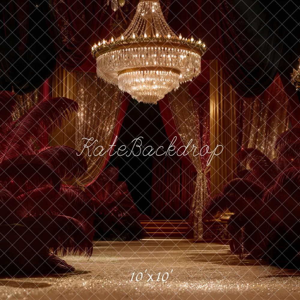 Kate Ball Glamour Kronleuchter Gold Rot Hintergrund Entworfen von Emetselch - Kate Backdrop.de