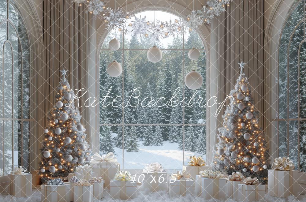 Kate Weihnachten Fenster Weihnachtsbaum Weiß Hintergrund Entworfen von Mini MakeBelieve - Kate Backdrop.de